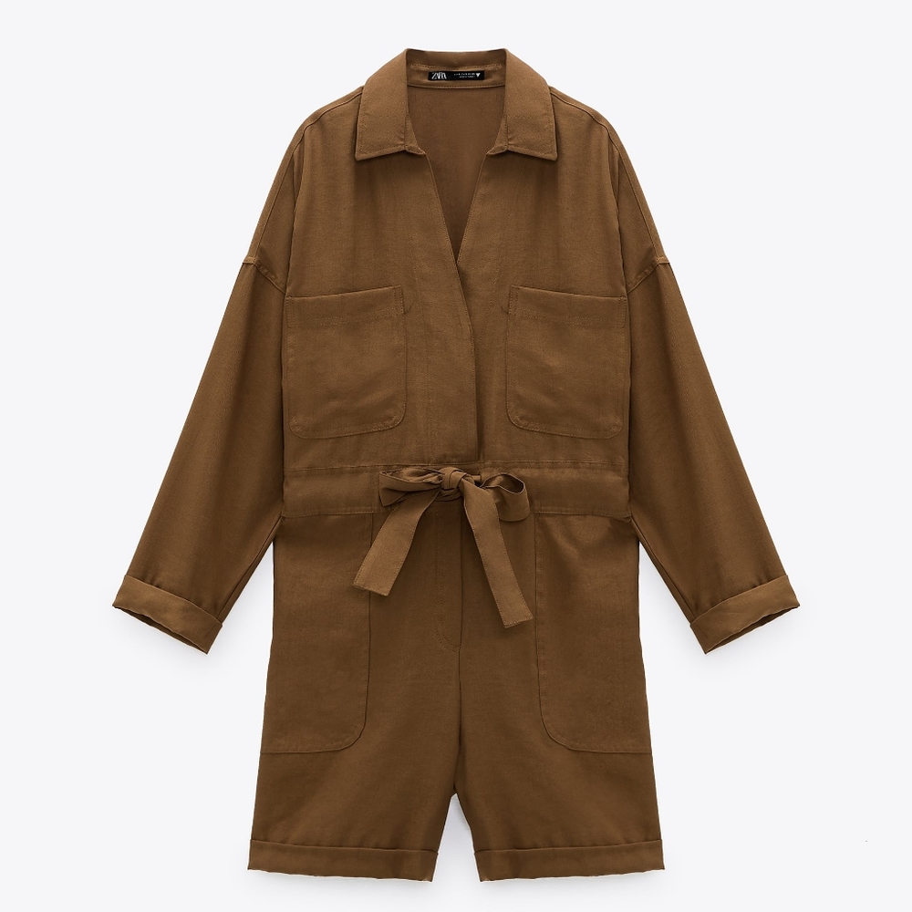 Zara Flowy Jumpsuit Brown Womens Size Small NWT